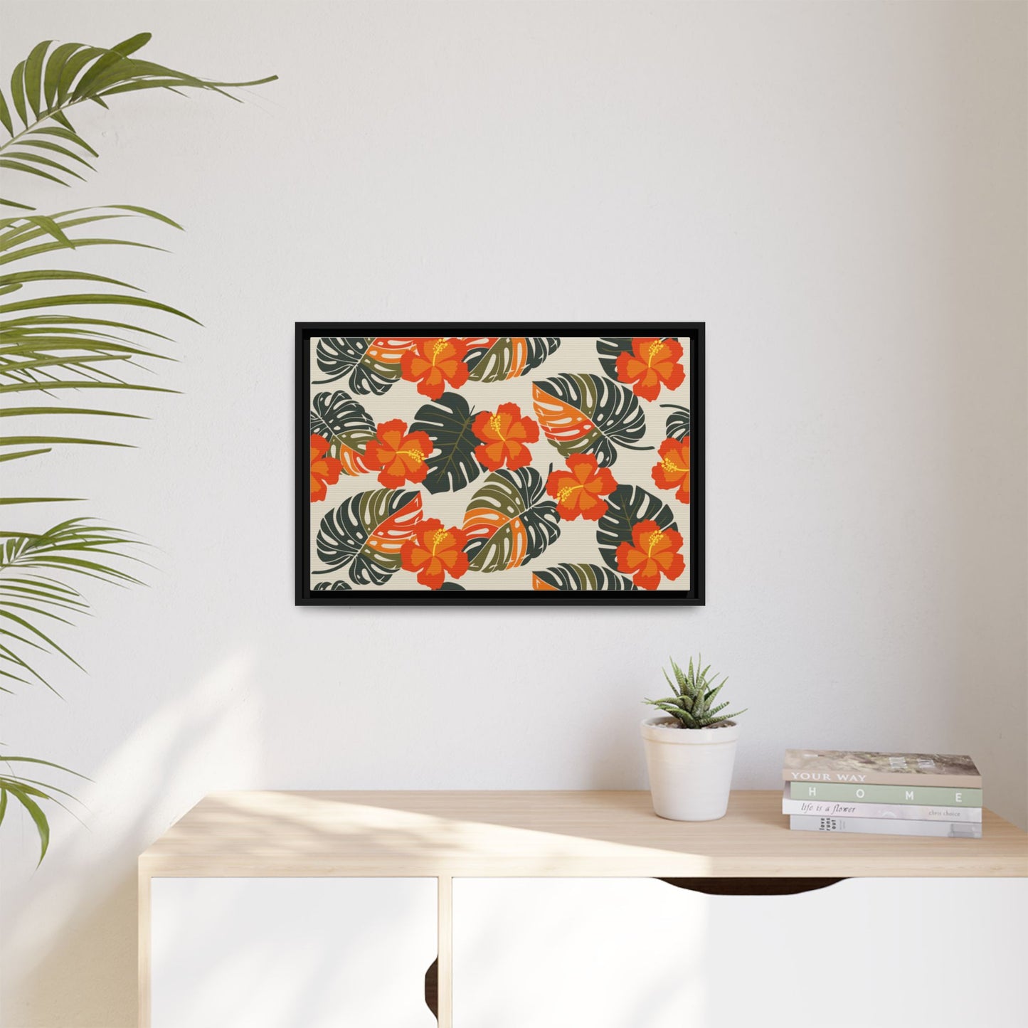 Orange Hibiscus Framed Matte Canvas Art