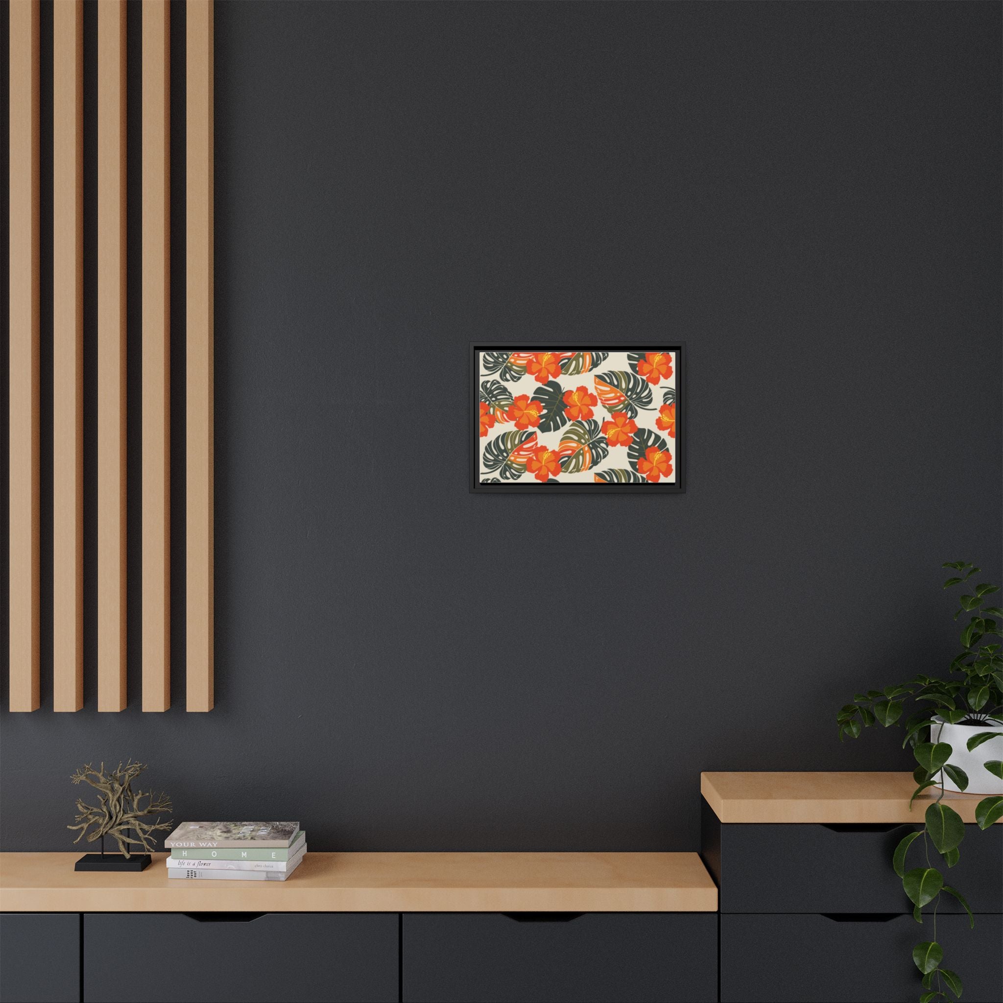 Orange Hibiscus Framed Matte Canvas Art