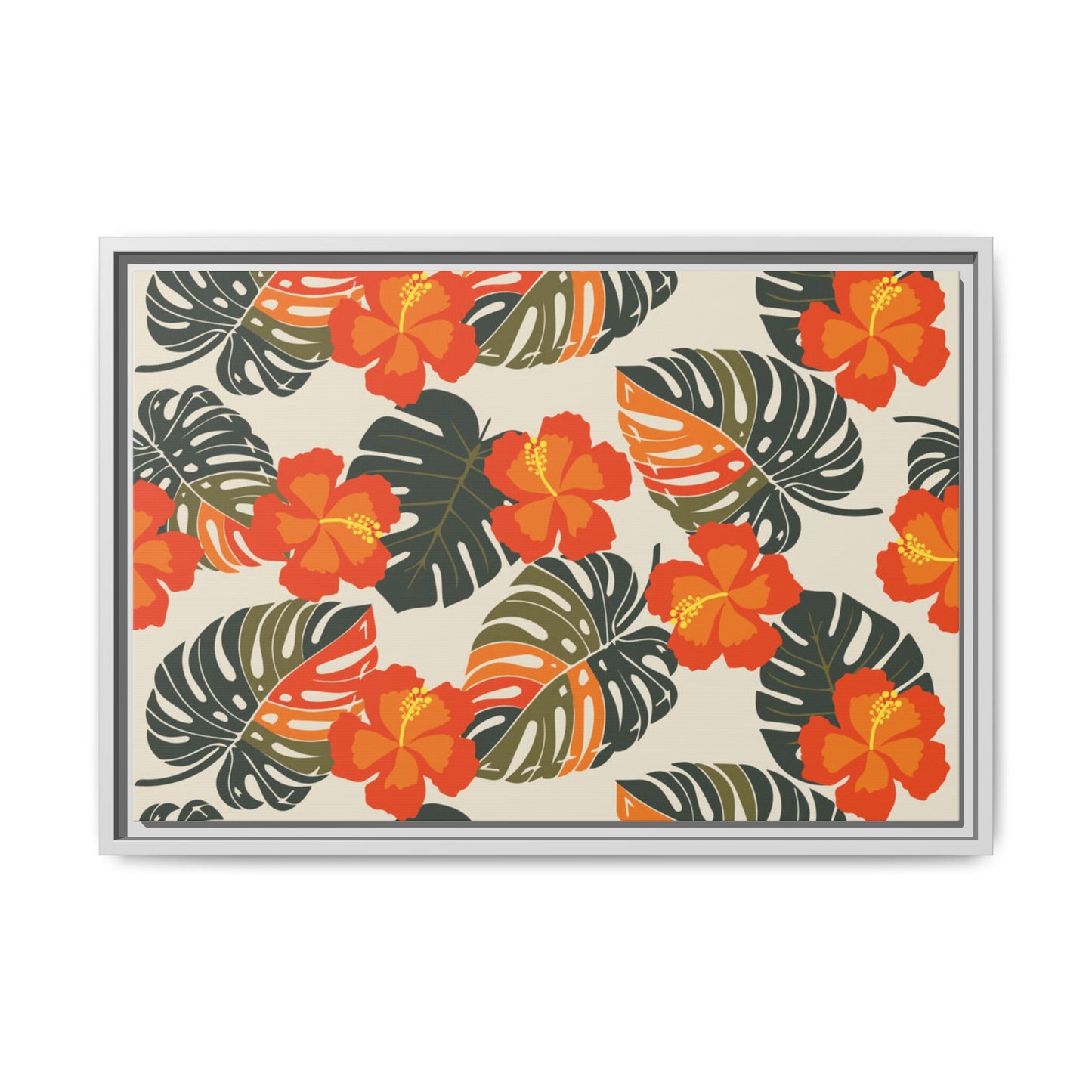 Orange Hibiscus Framed Matte Canvas Art