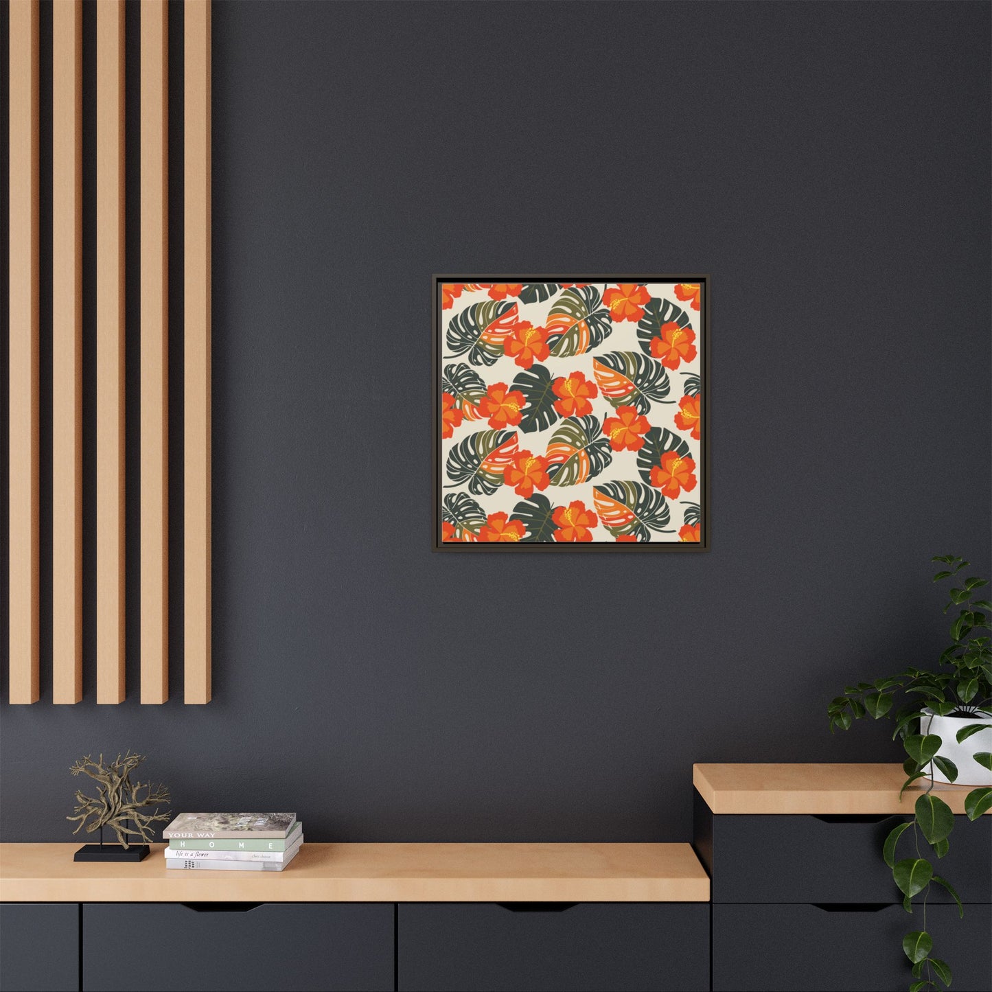 Orange Hibiscus Framed Matte Canvas Art