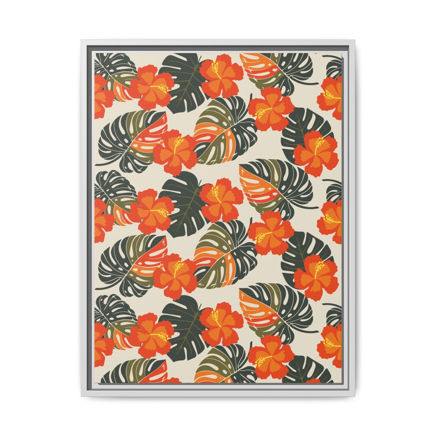 Orange Hibiscus Framed Matte Canvas Art