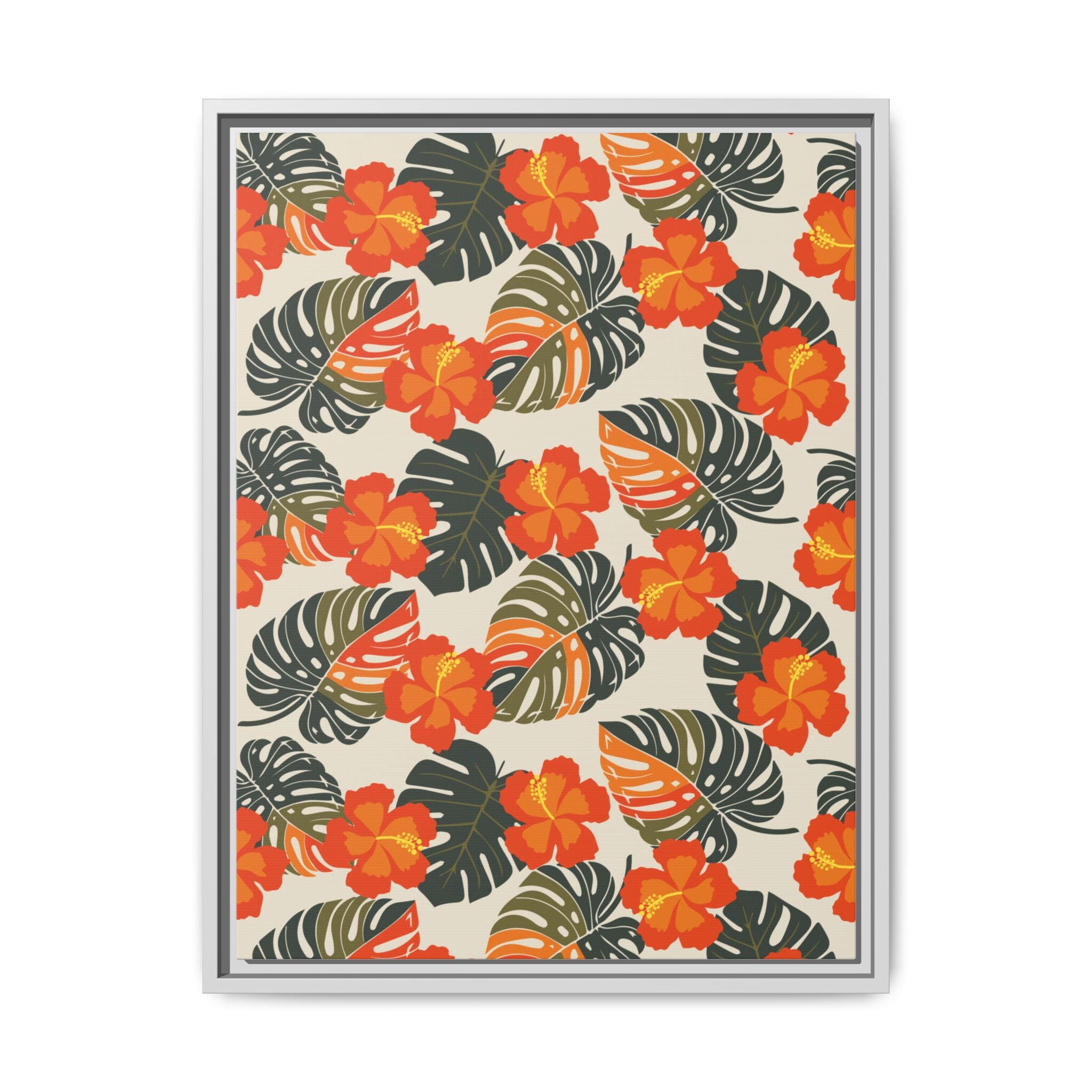 Orange Hibiscus Framed Matte Canvas Art