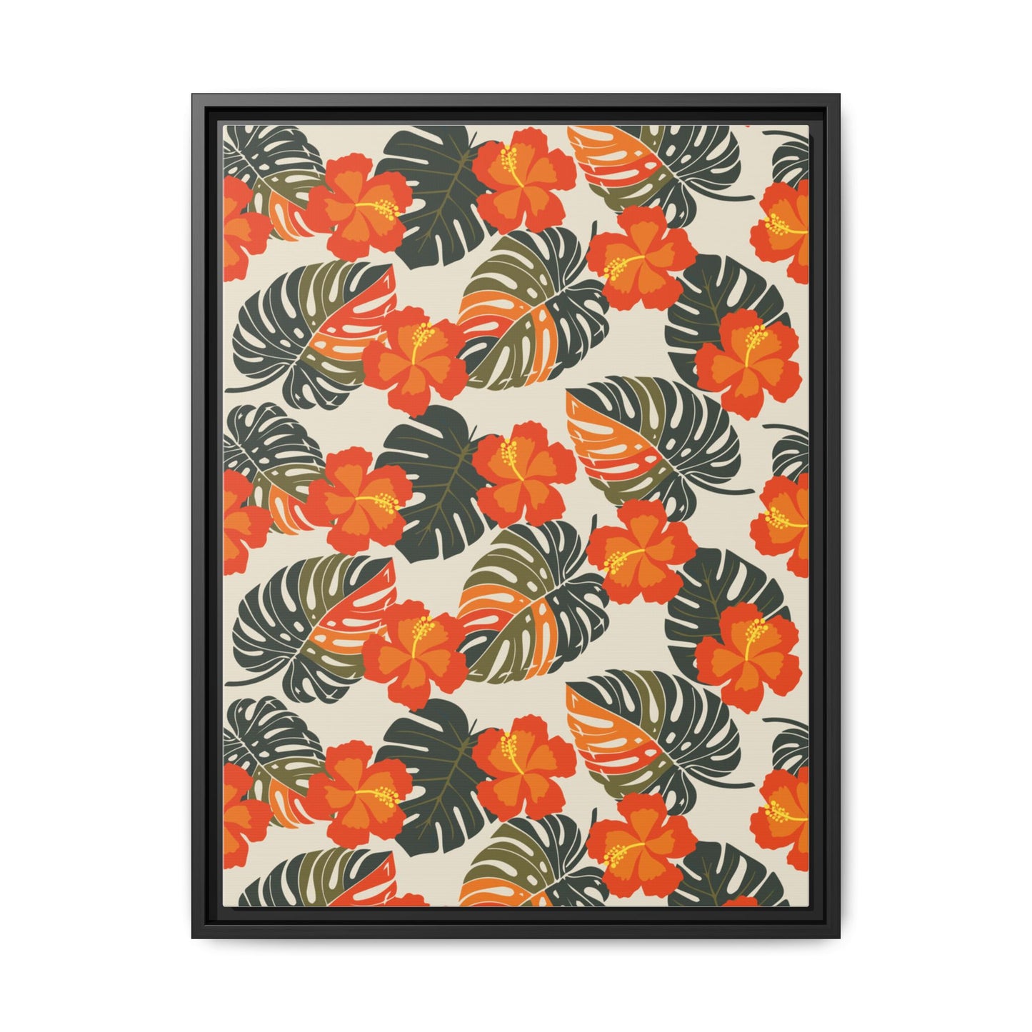 Orange Hibiscus Framed Matte Canvas Art