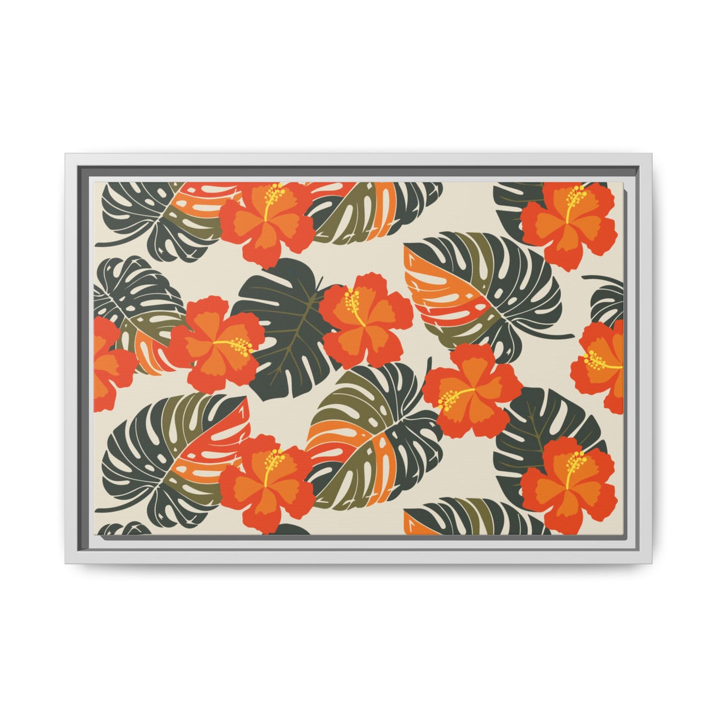 Orange Hibiscus Framed Matte Canvas Art