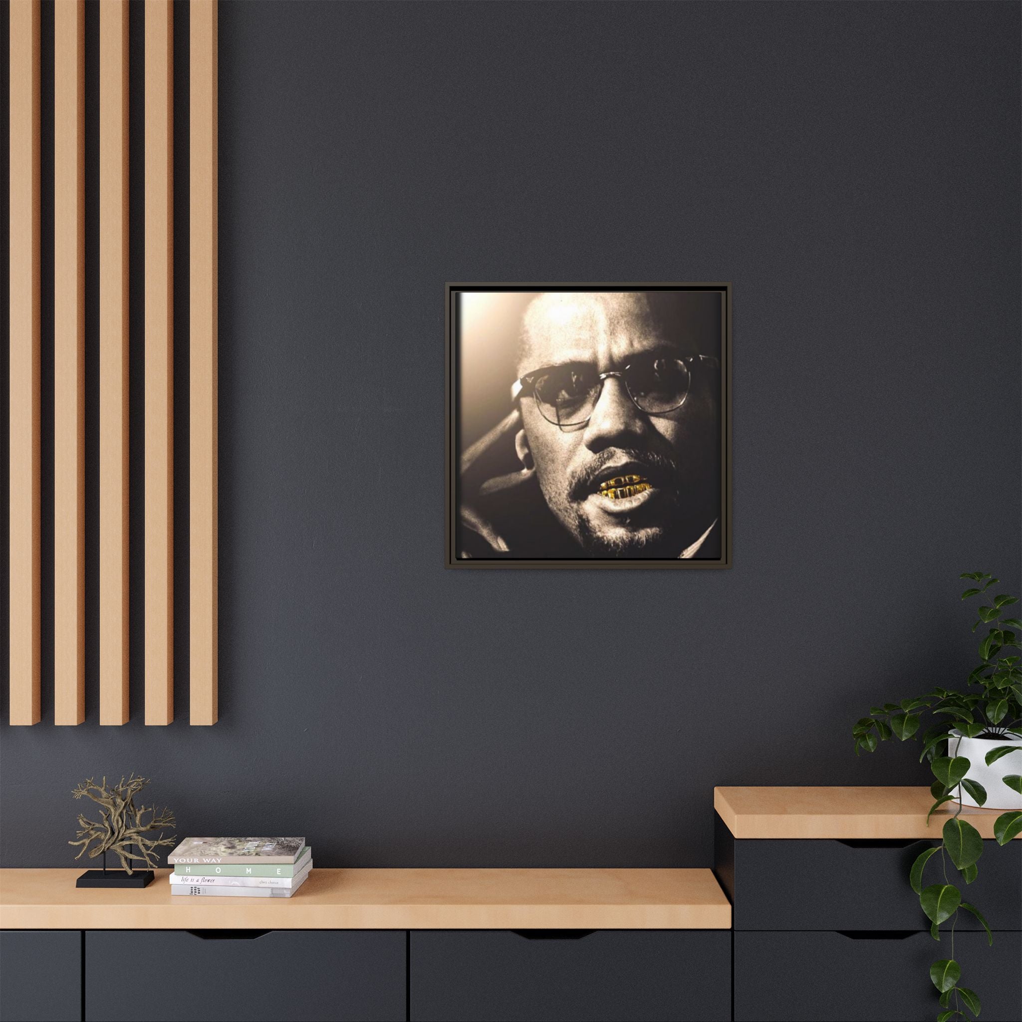 Malcom X  Matte Canvas, Framed (Multi-color)