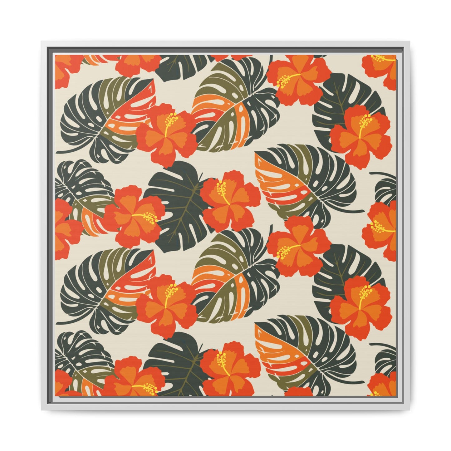 Orange Hibiscus Framed Matte Canvas Art