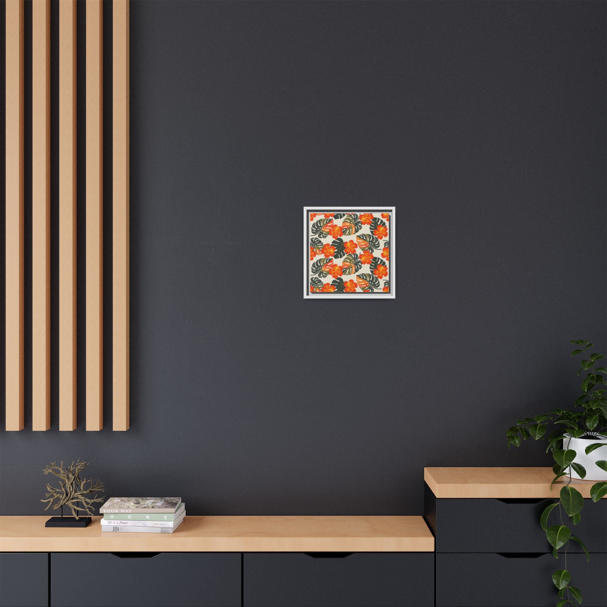 Orange Hibiscus Framed Matte Canvas Art