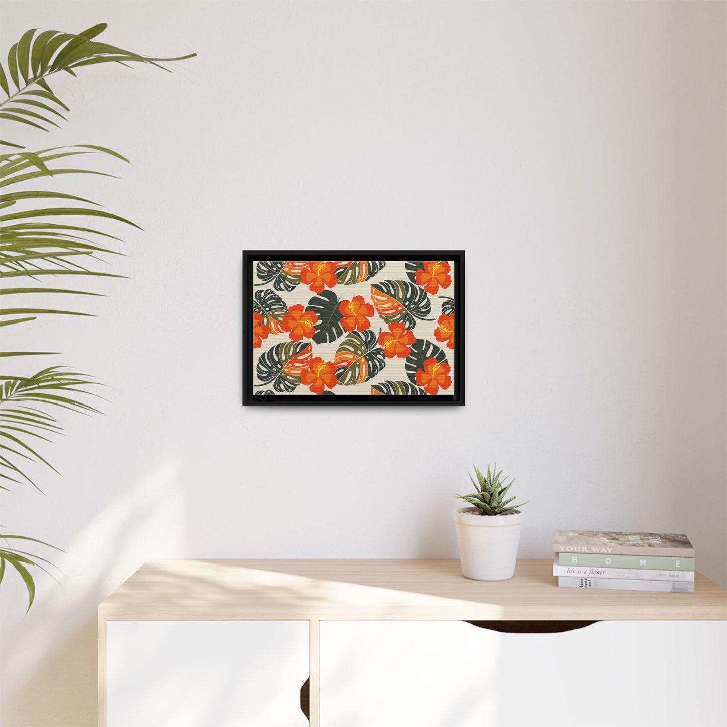 Orange Hibiscus Framed Matte Canvas Art