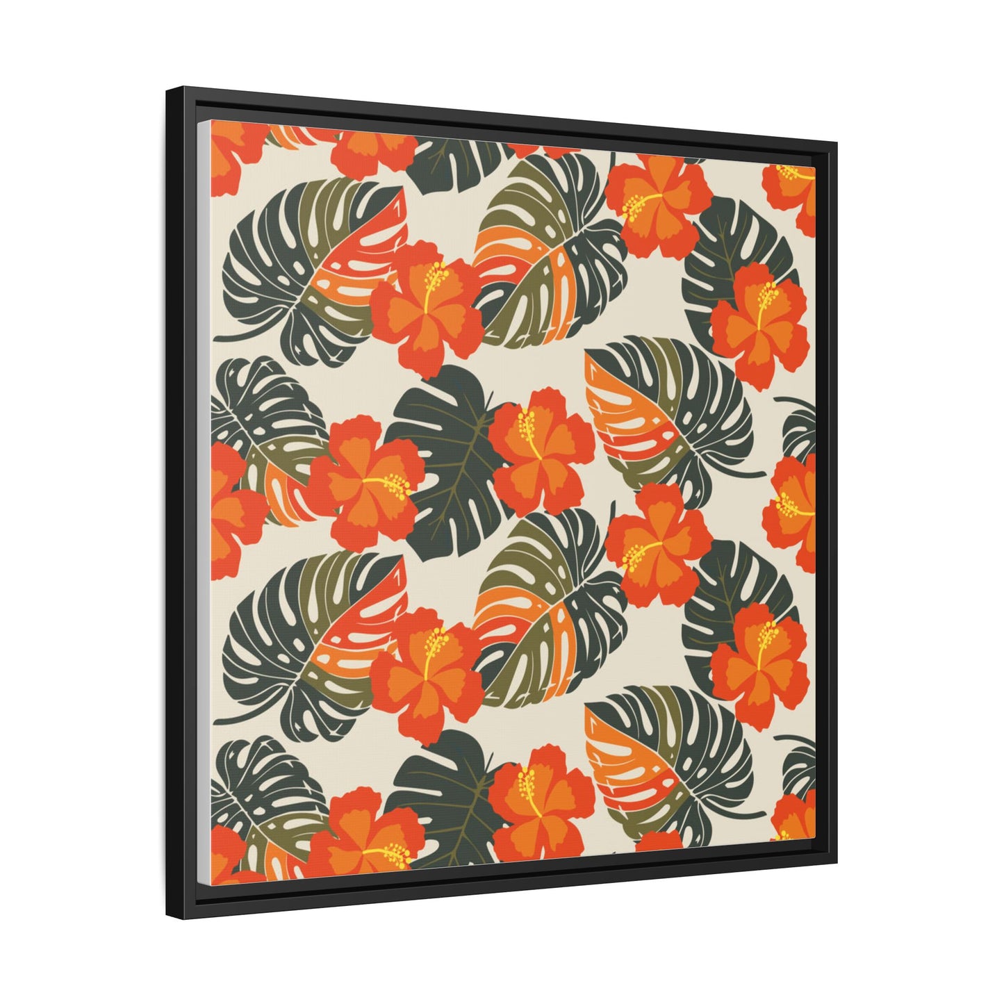 Orange Hibiscus Framed Matte Canvas Art