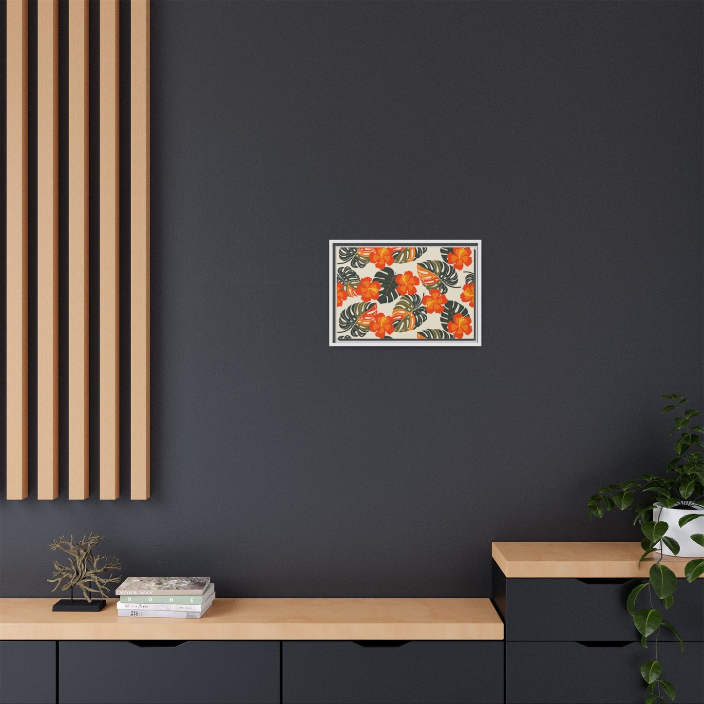 Orange Hibiscus Framed Matte Canvas Art