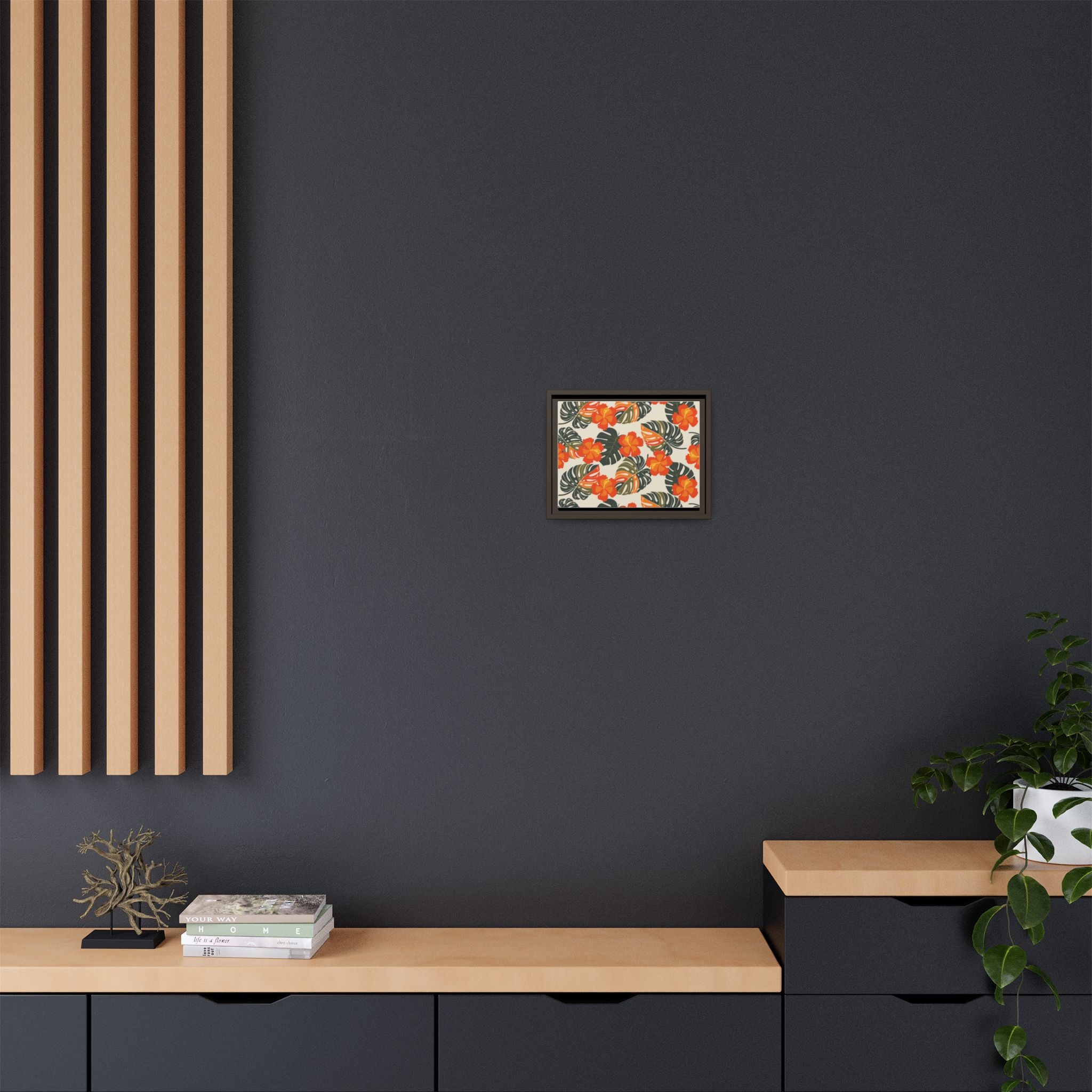 Orange Hibiscus Framed Matte Canvas Art