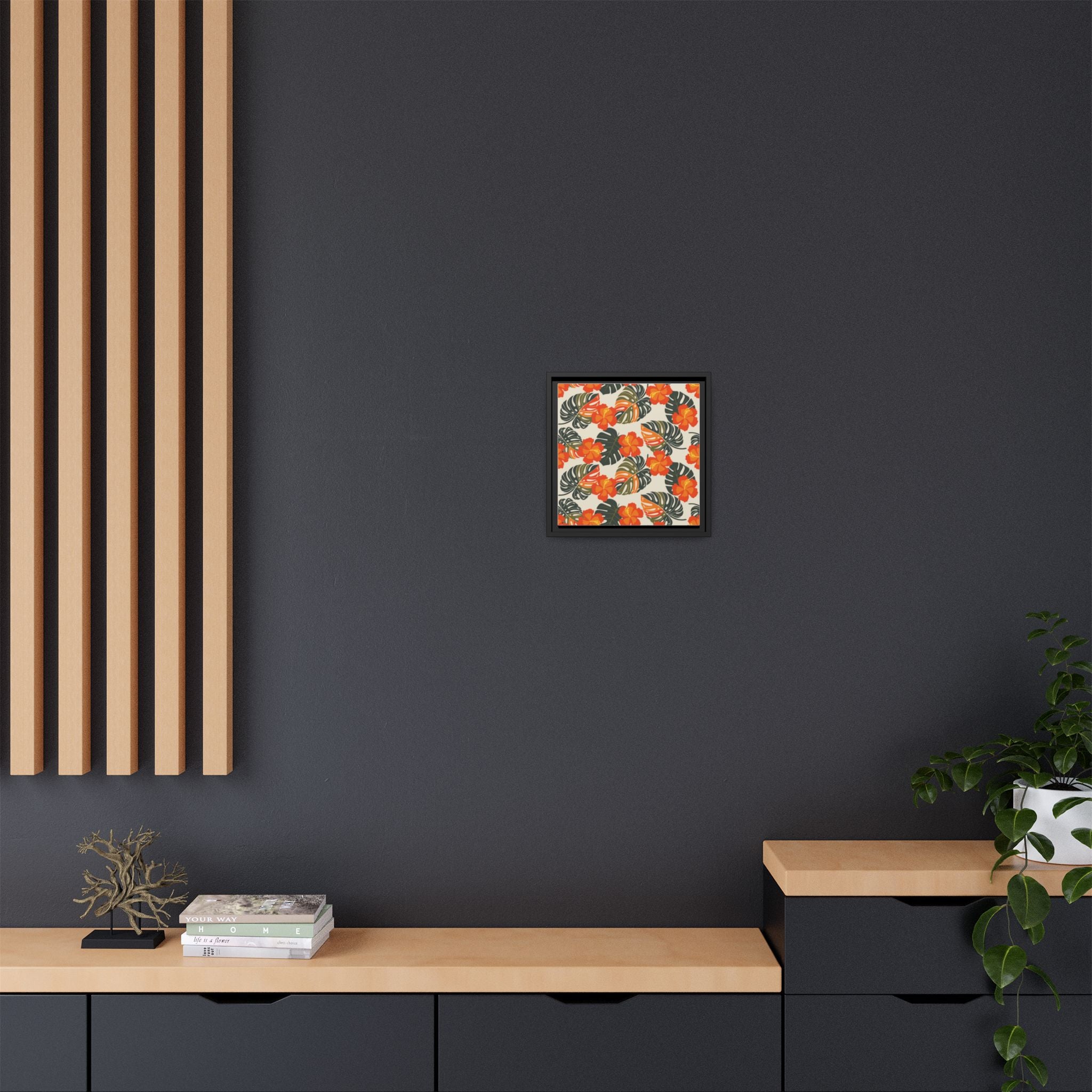 Orange Hibiscus Framed Matte Canvas Art