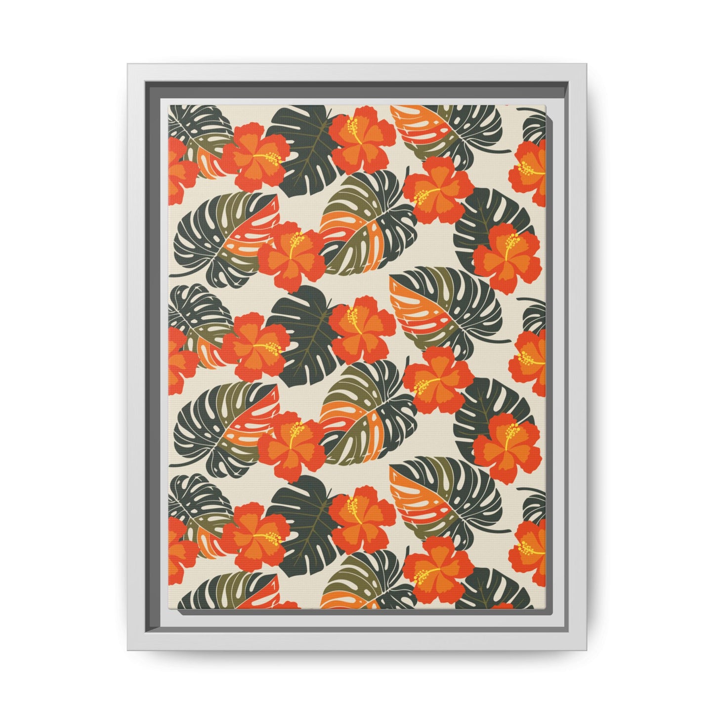Orange Hibiscus Framed Matte Canvas Art