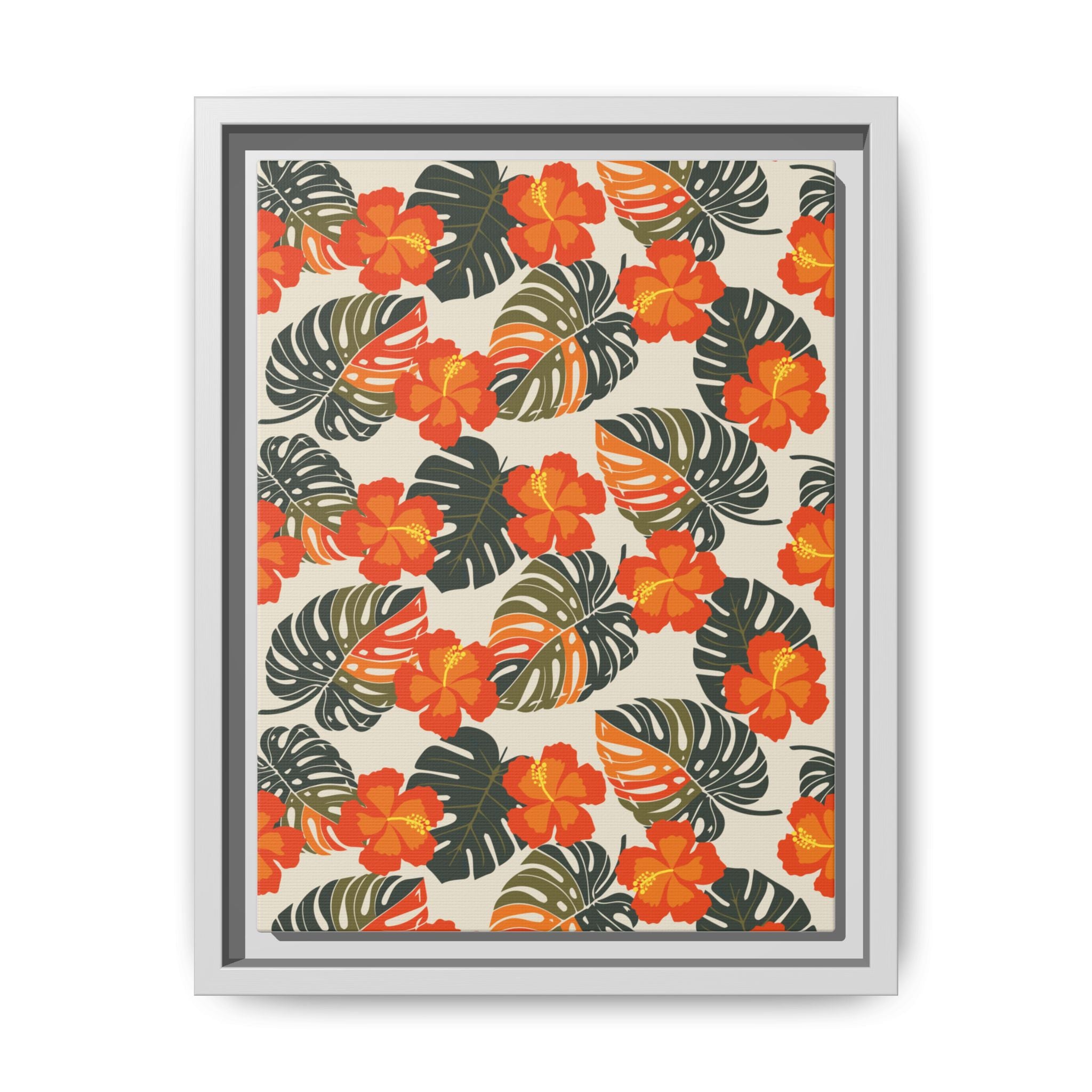 Orange Hibiscus Framed Matte Canvas Art