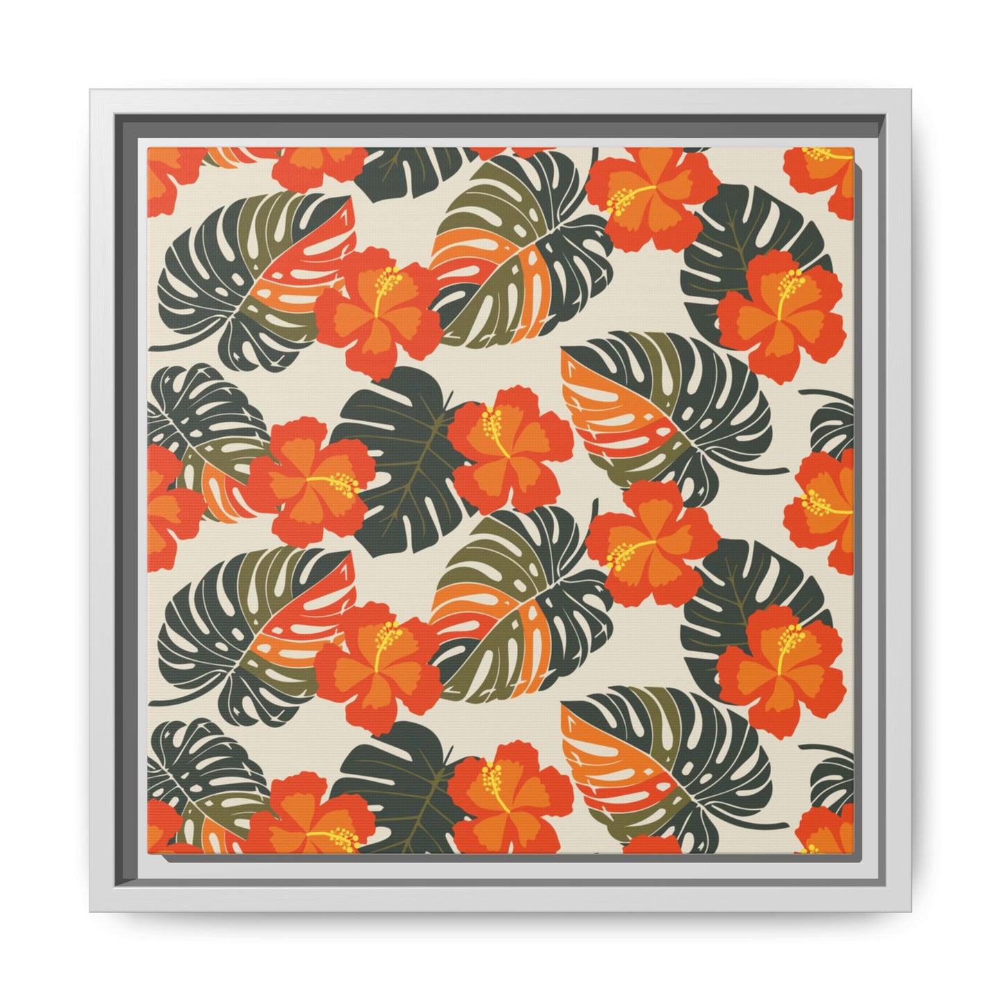 Orange Hibiscus Framed Matte Canvas Art