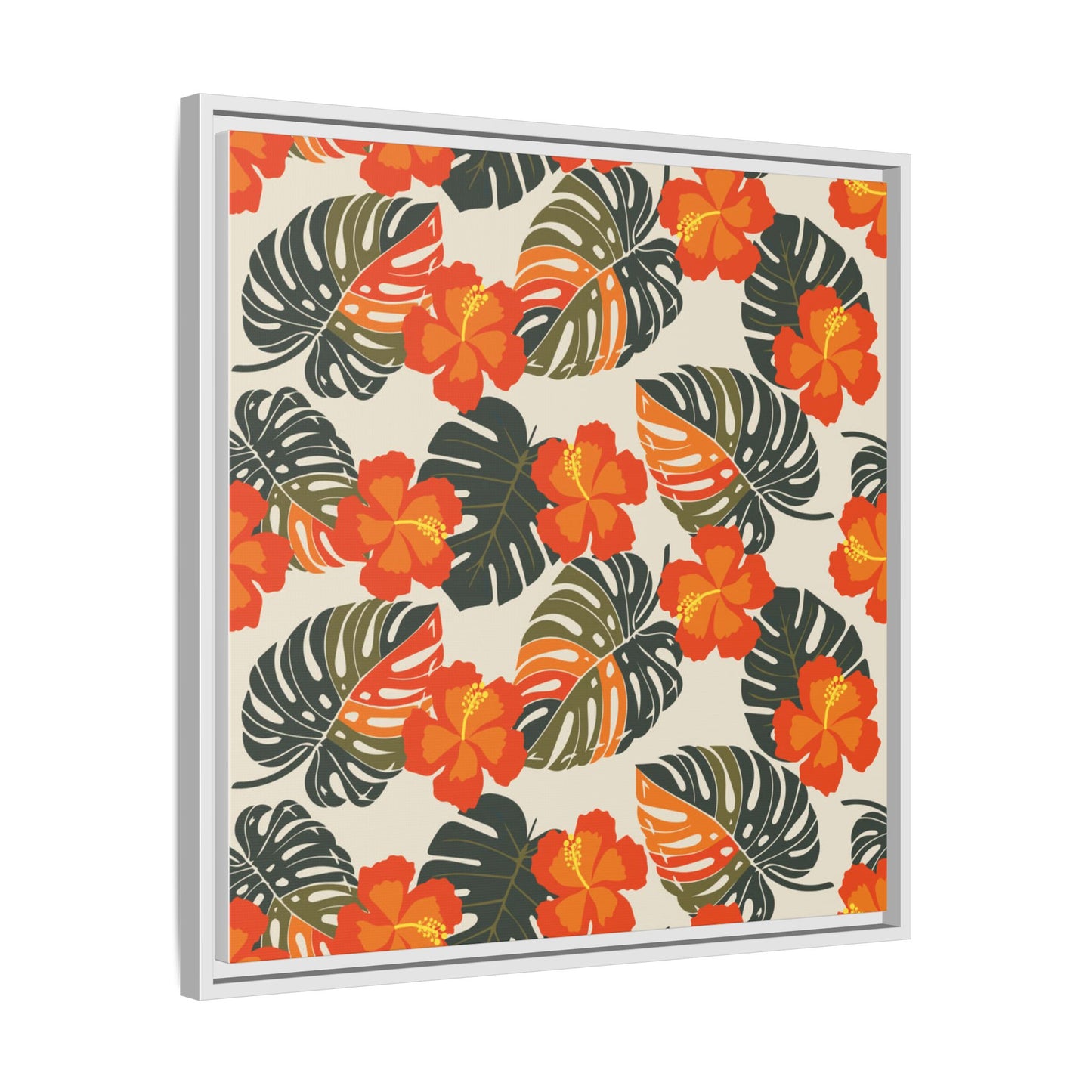 Orange Hibiscus Framed Matte Canvas Art