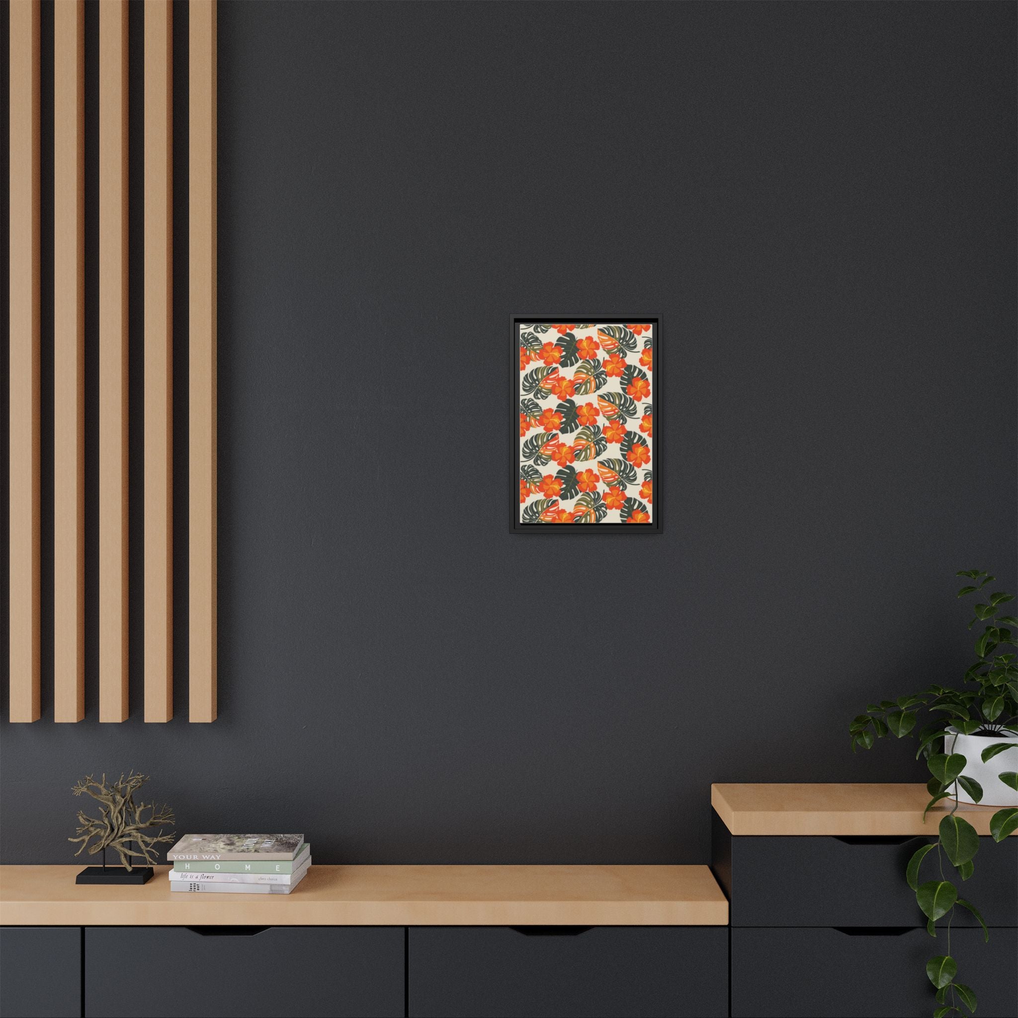 Orange Hibiscus Framed Matte Canvas Art