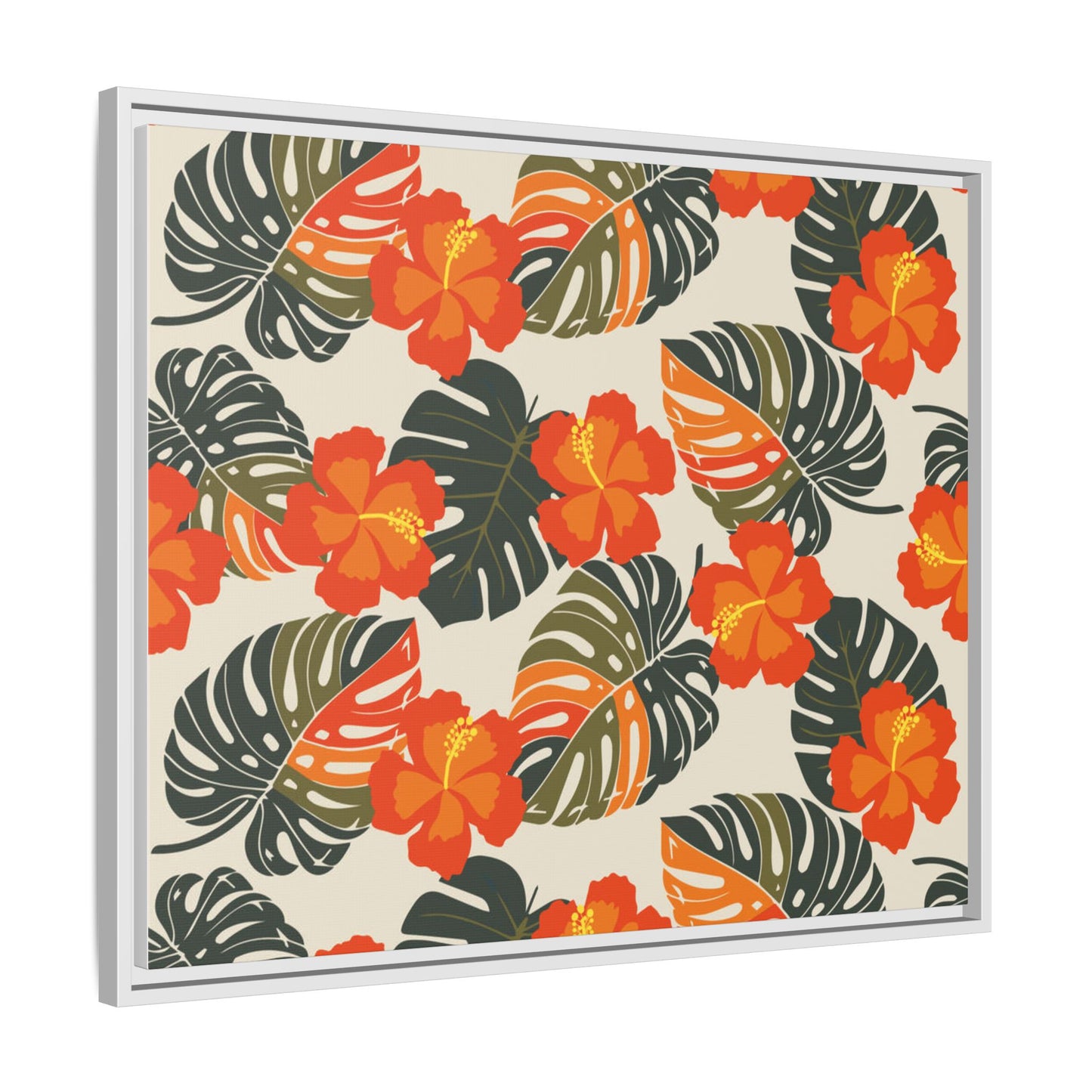 Orange Hibiscus Framed Matte Canvas Art