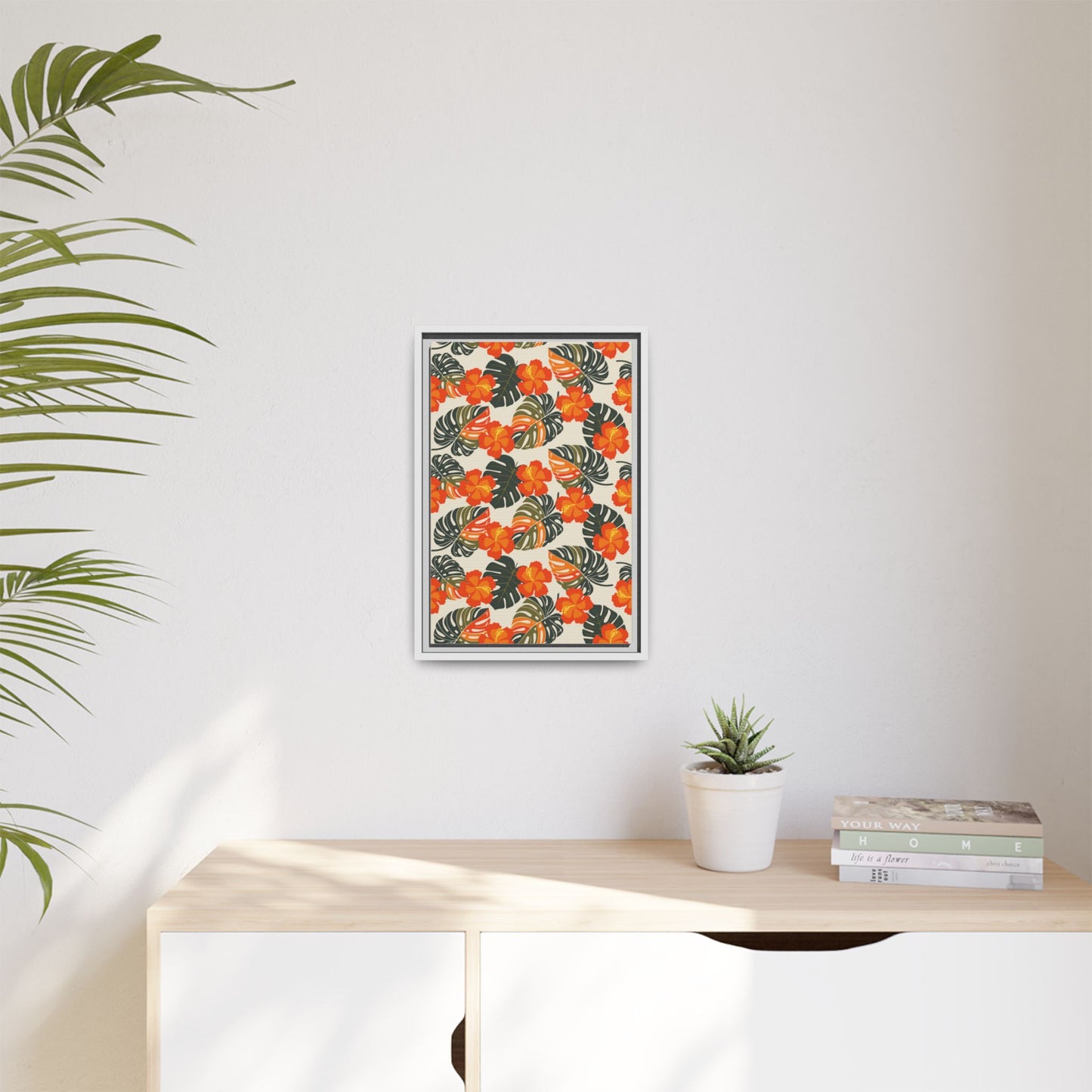 Orange Hibiscus Framed Matte Canvas Art
