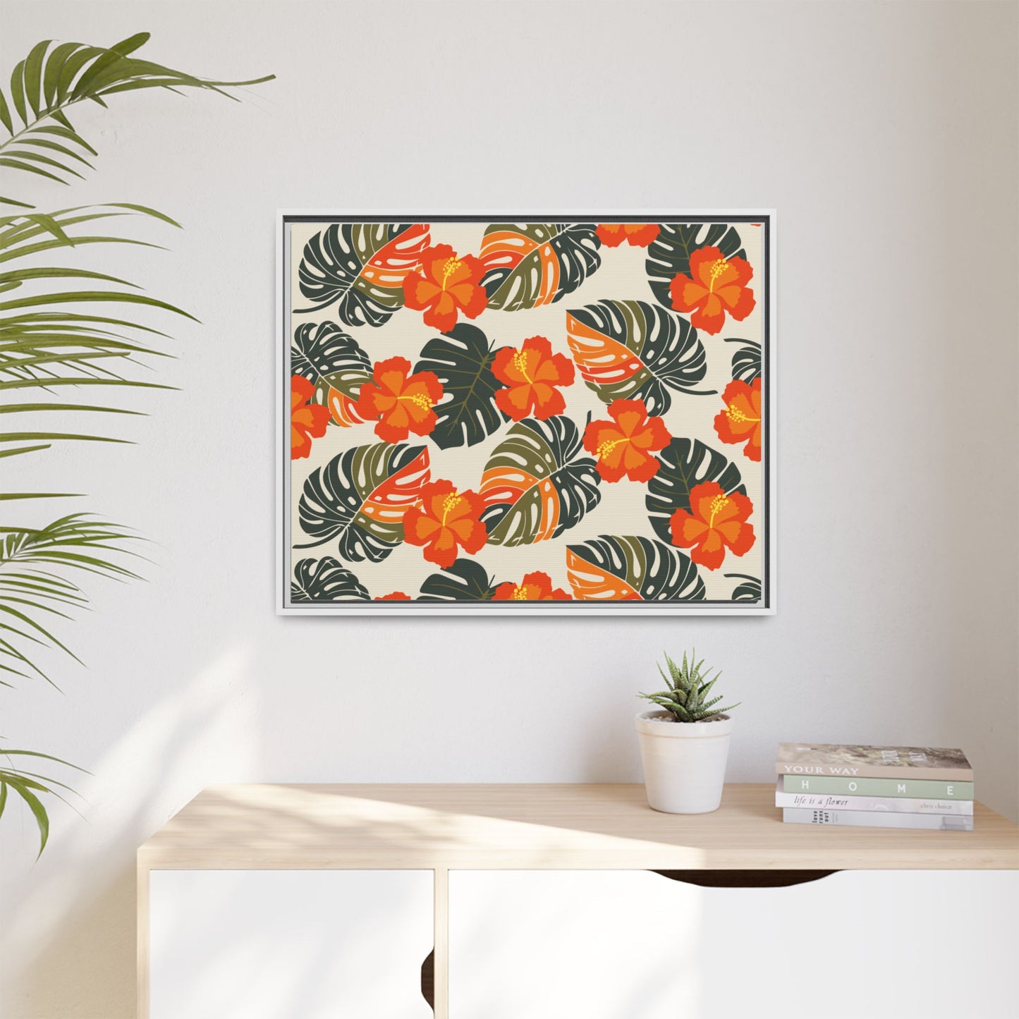 Orange Hibiscus Framed Matte Canvas Art
