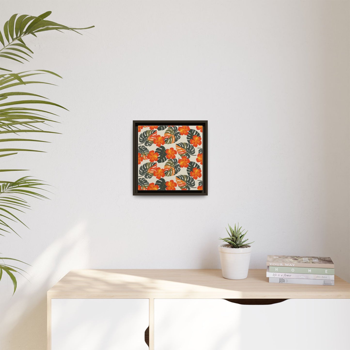 Orange Hibiscus Framed Matte Canvas Art