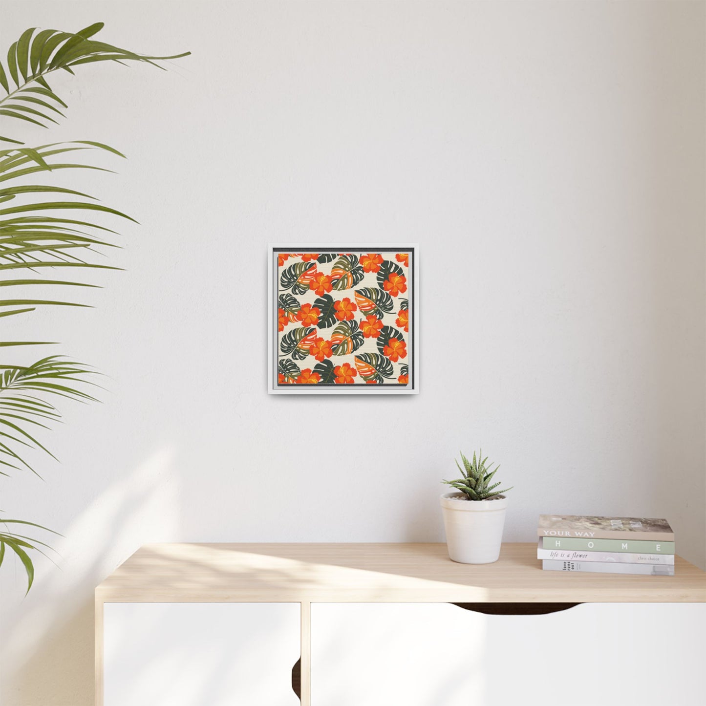 Orange Hibiscus Framed Matte Canvas Art