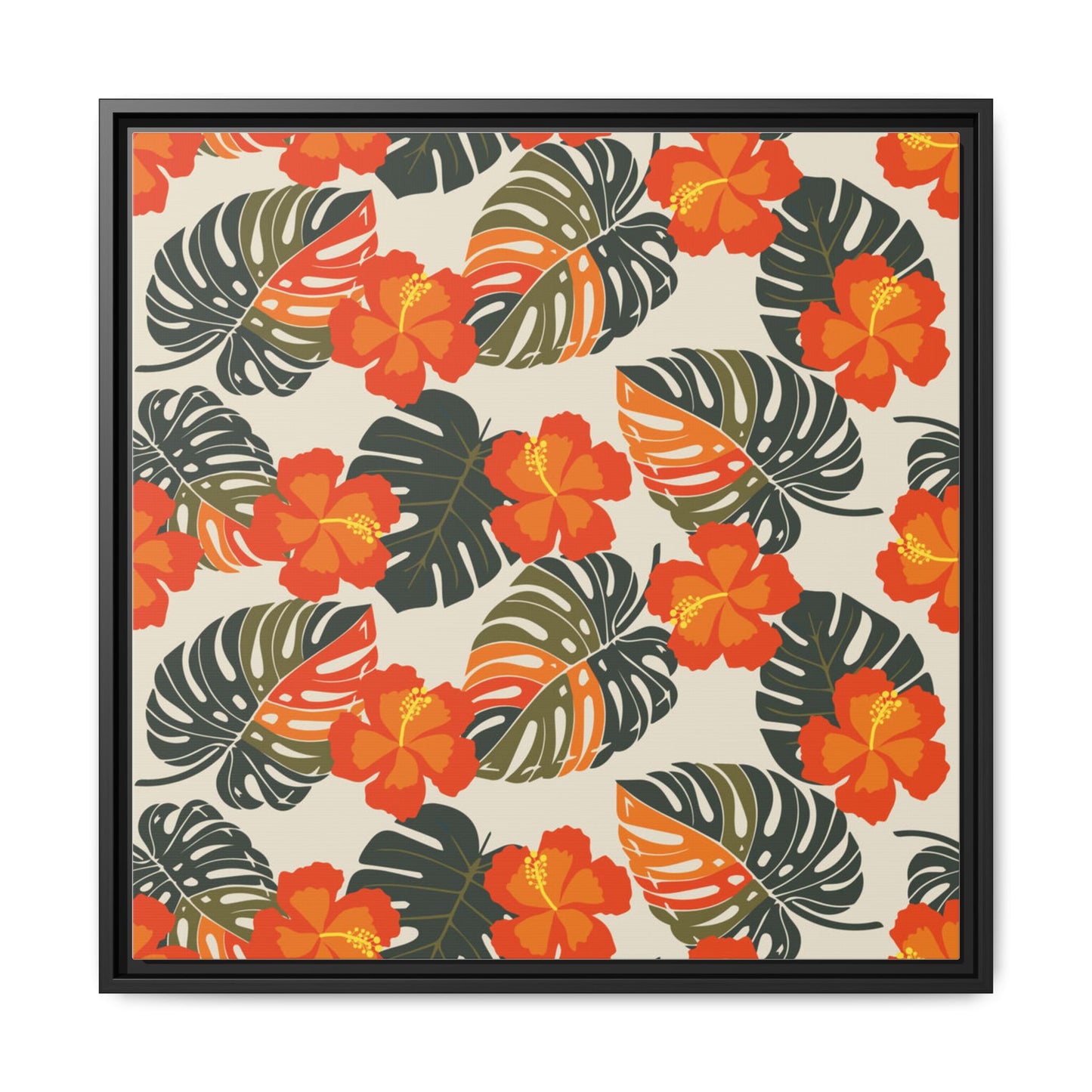 Orange Hibiscus Framed Matte Canvas Art