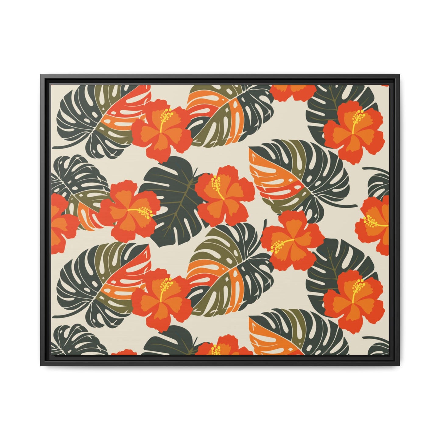 Orange Hibiscus Framed Matte Canvas Art