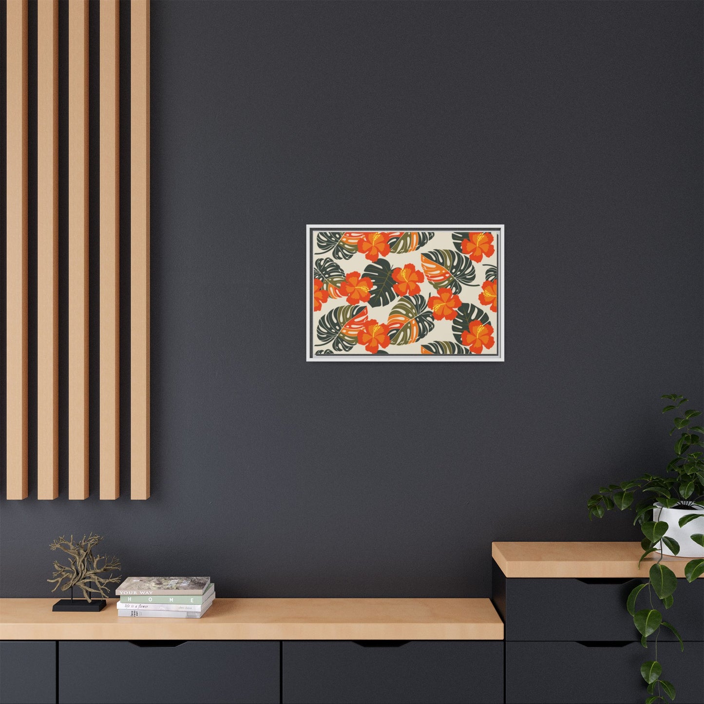 Orange Hibiscus Framed Matte Canvas Art