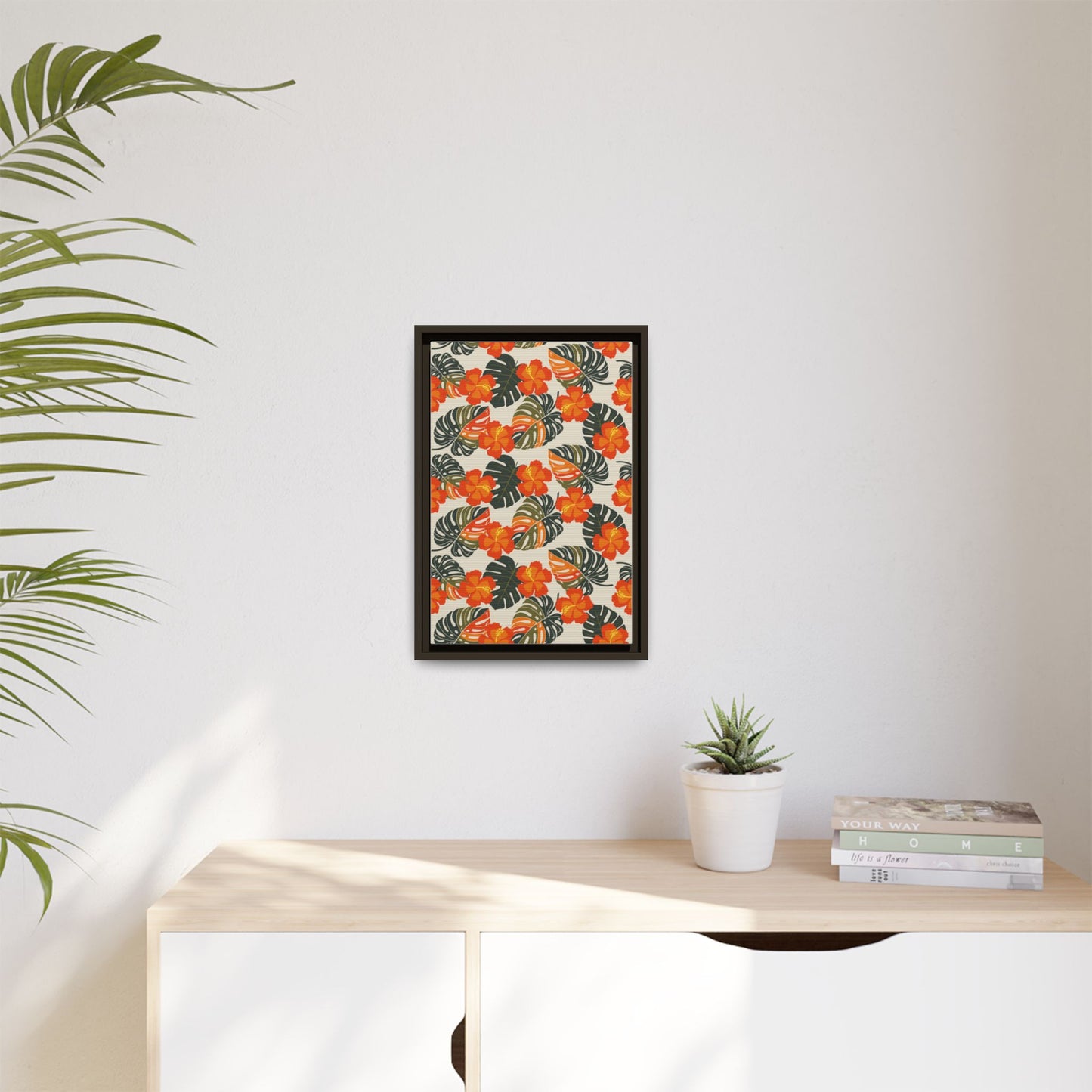 Orange Hibiscus Framed Matte Canvas Art