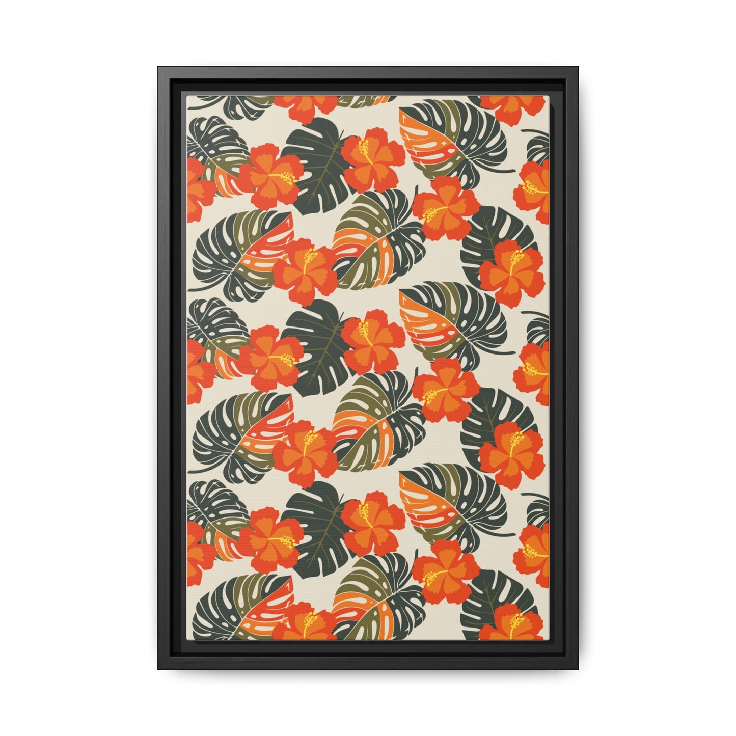 Orange Hibiscus Framed Matte Canvas Art