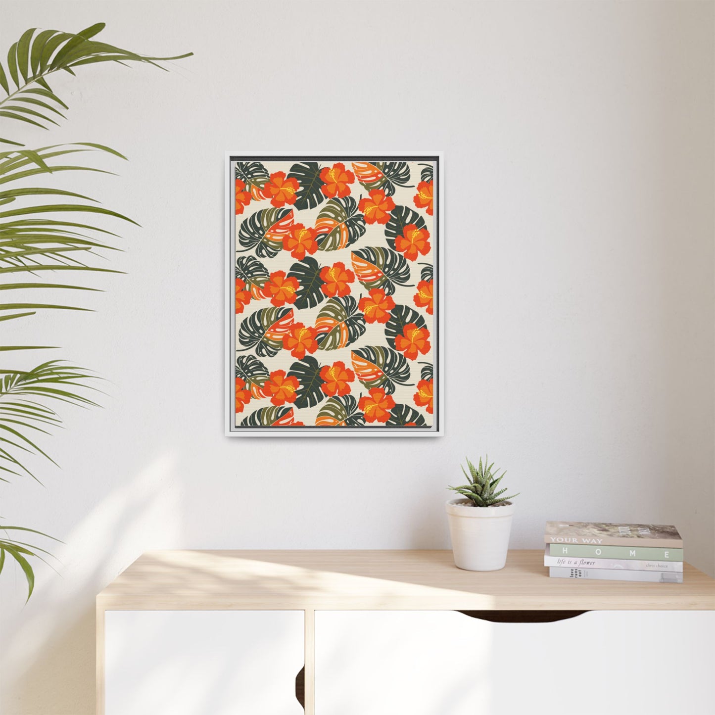 Orange Hibiscus Framed Matte Canvas Art