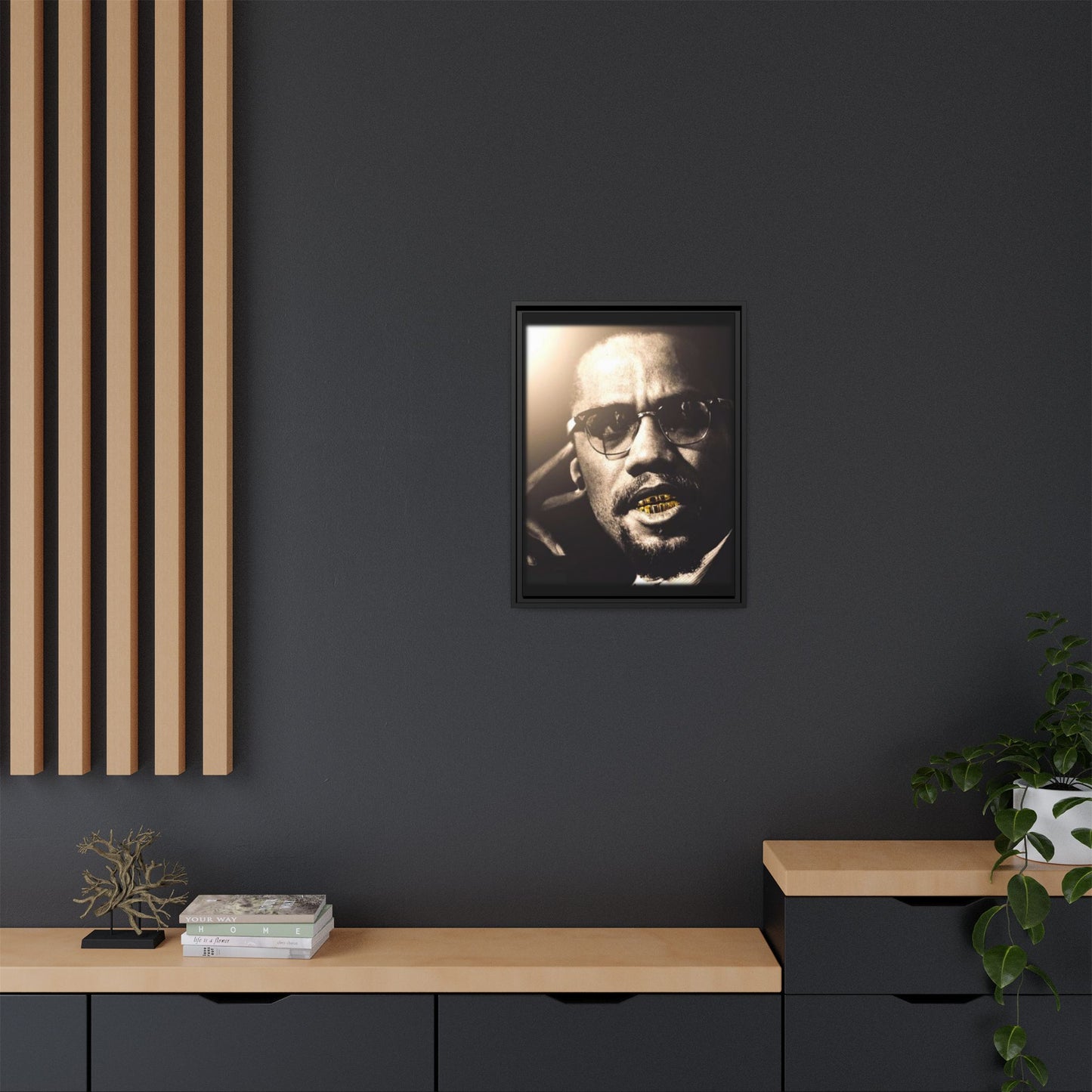 Malcom X  Matte Canvas, Framed (Multi-color)