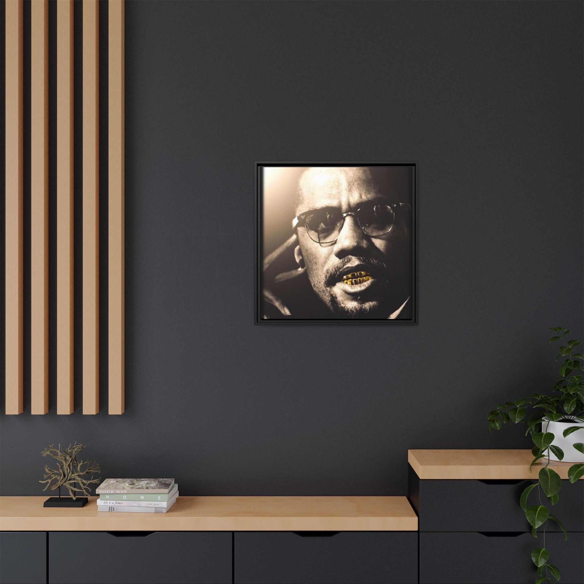 Malcom X  Matte Canvas, Framed (Multi-color)