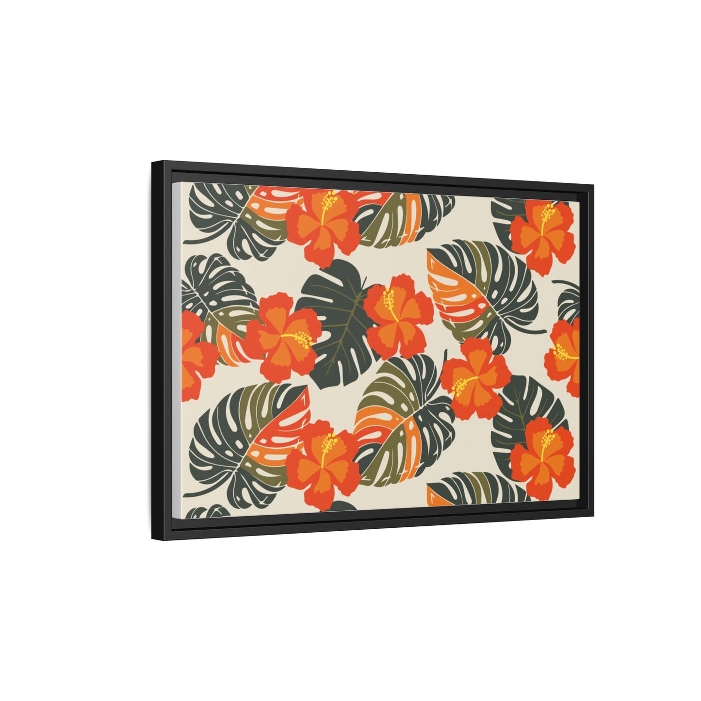 Orange Hibiscus Framed Matte Canvas Art