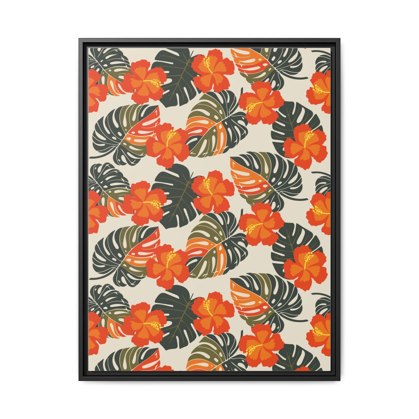 Orange Hibiscus Framed Matte Canvas Art