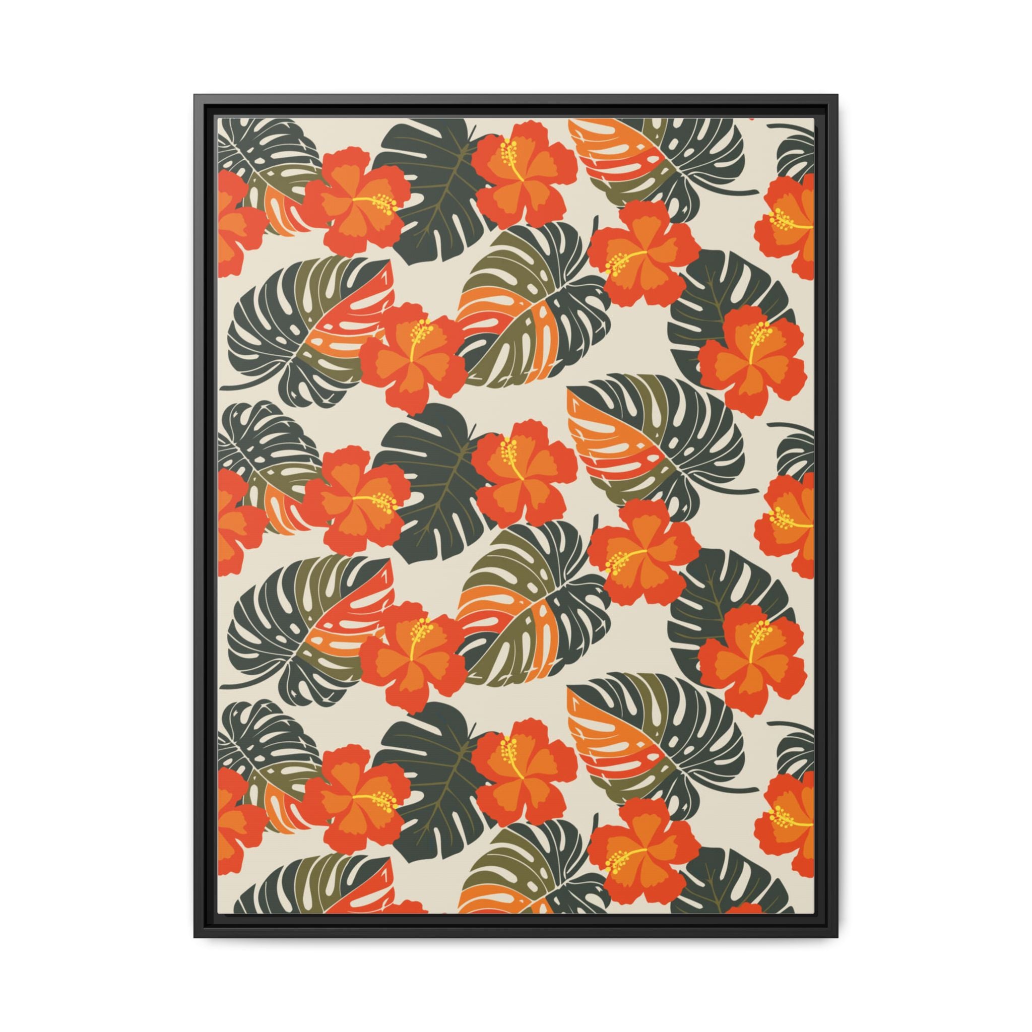 Orange Hibiscus Framed Matte Canvas Art