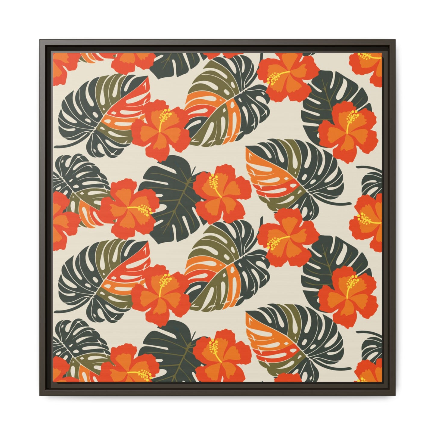 Orange Hibiscus Framed Matte Canvas Art